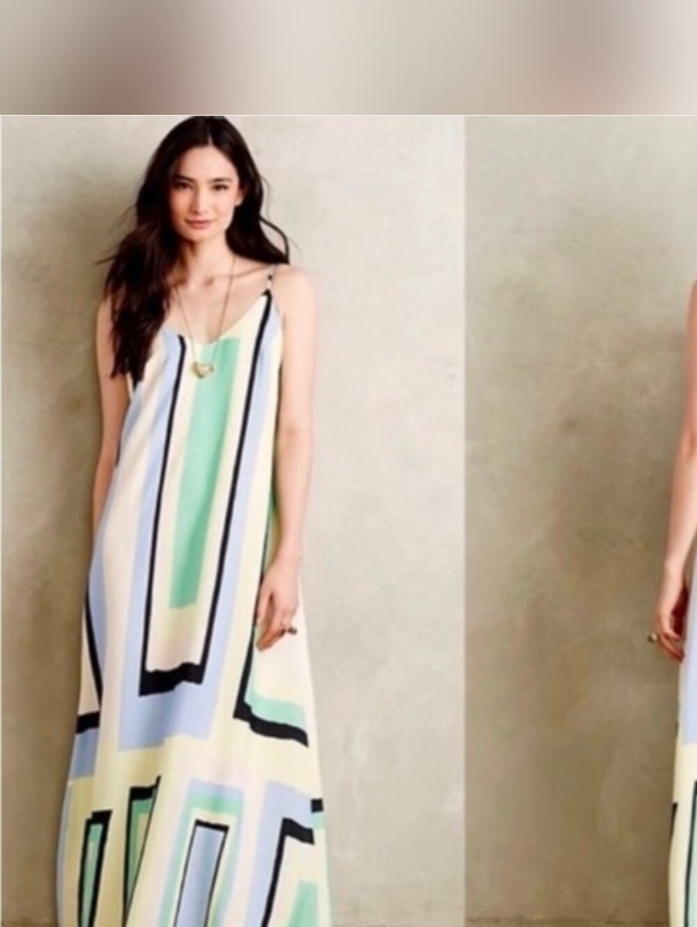 Anthropologie Maeve Yellow Green Geometric Maxi Dress Women's Size Small